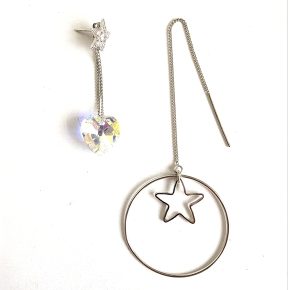 Star Crystal Asymmetrical Design Earrings ๐ Sterling Silver Artisan Designer - Picture 1 of 15